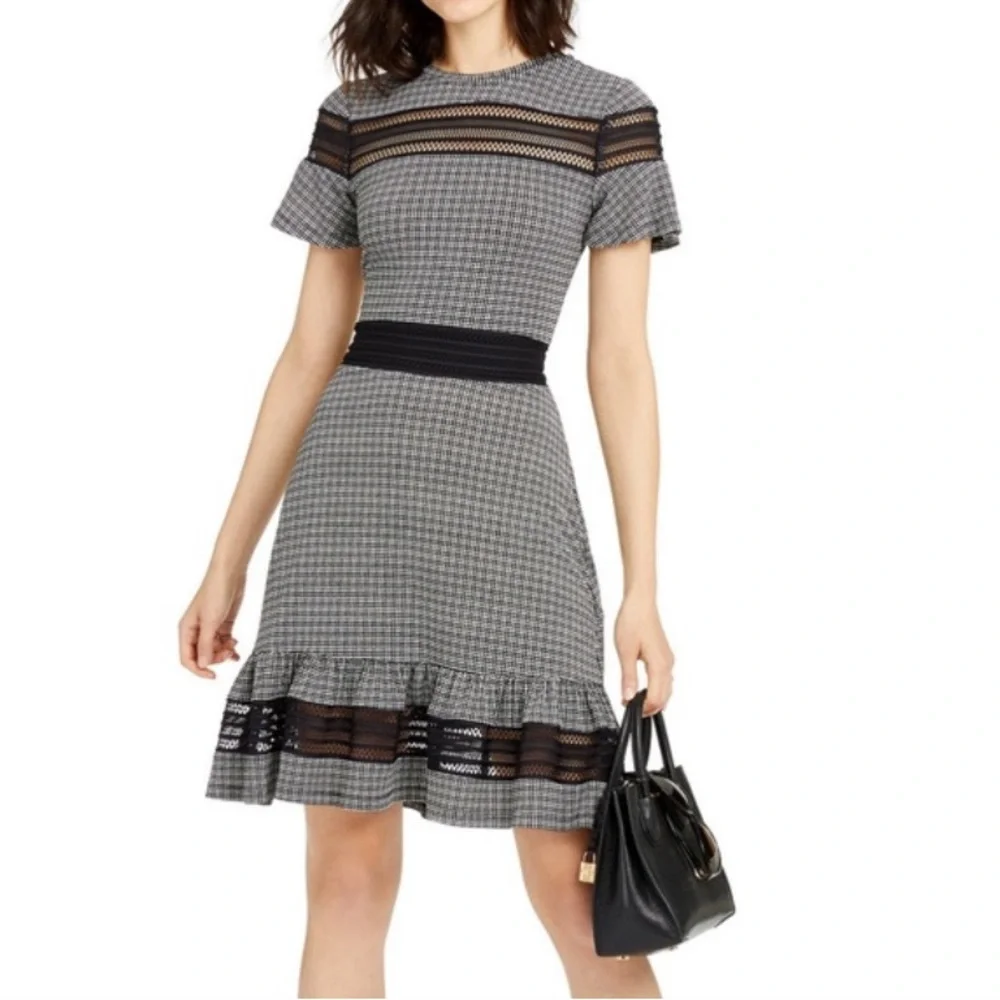NWT Michael Kors Mesh Combo Check A-Line Dress (Size S)